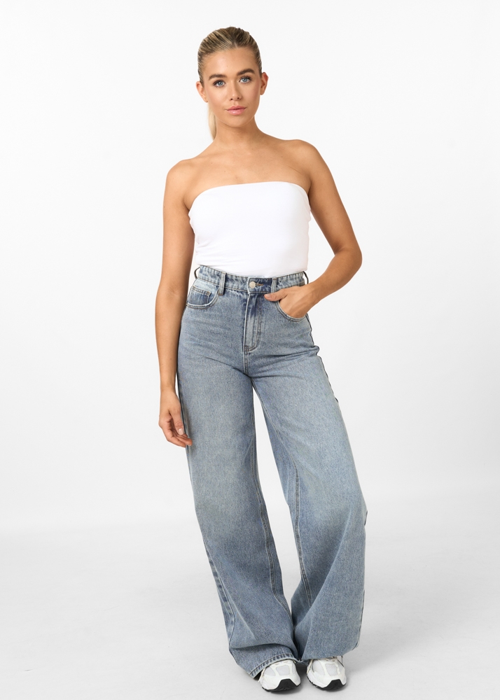 Wide leg jeans sea blauw