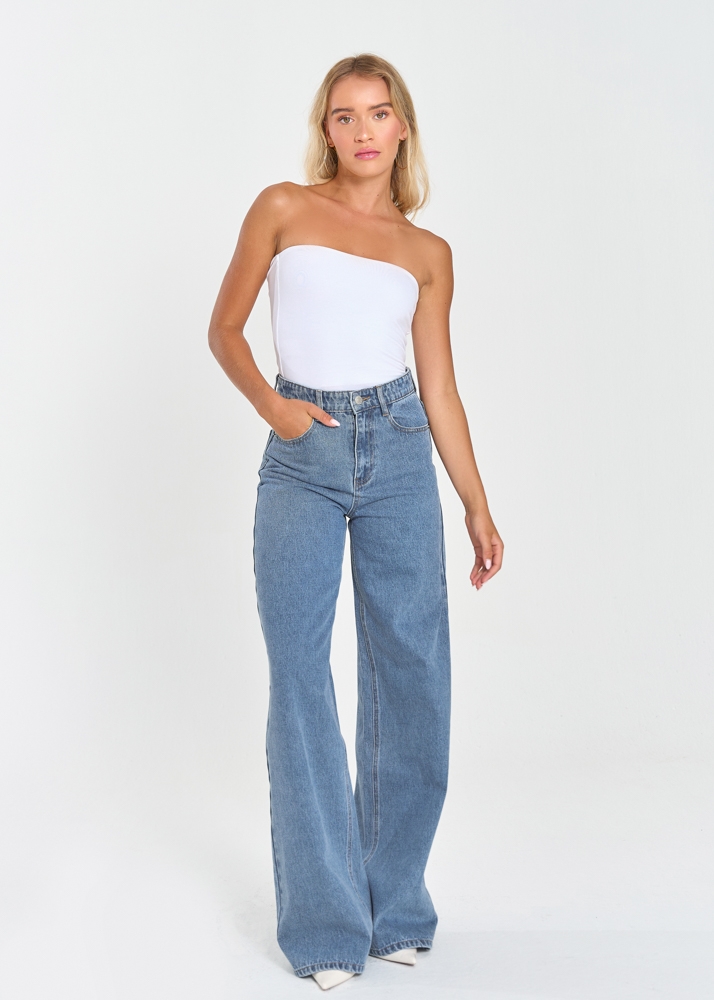 Wide leg jeans midden blauw