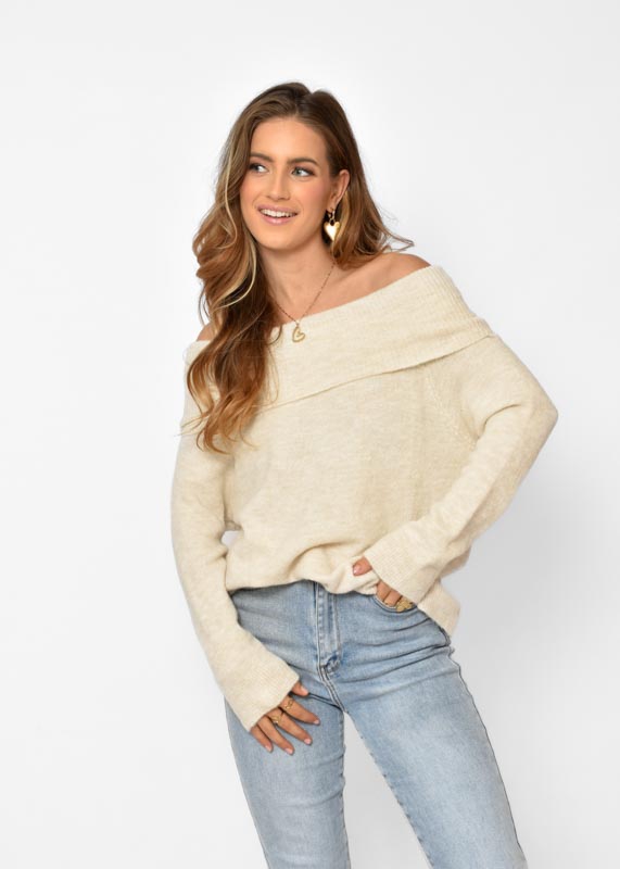 Noa off shoulder trui creme