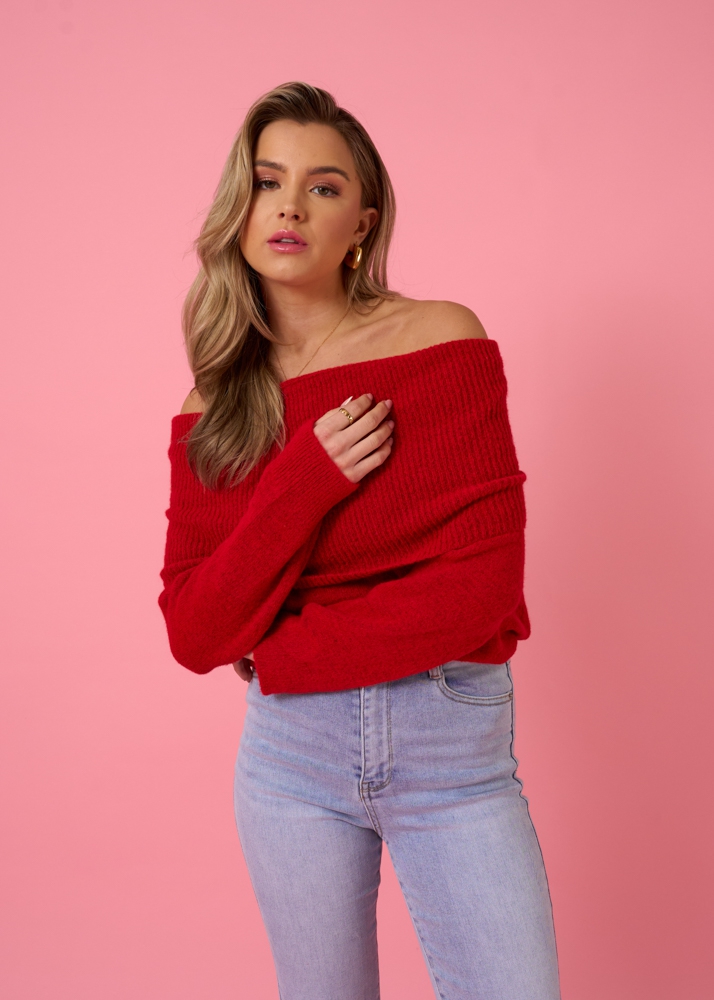 Noa off shoulder trui rood