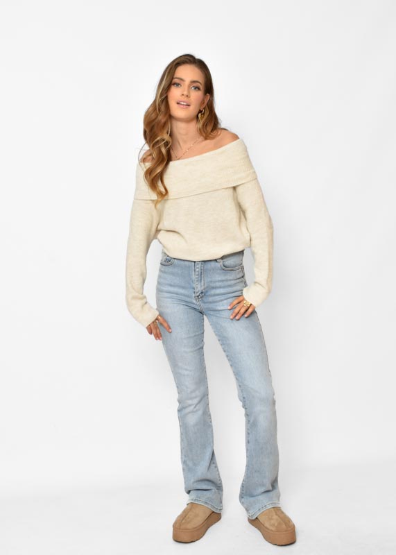 Noa off shoulder trui creme