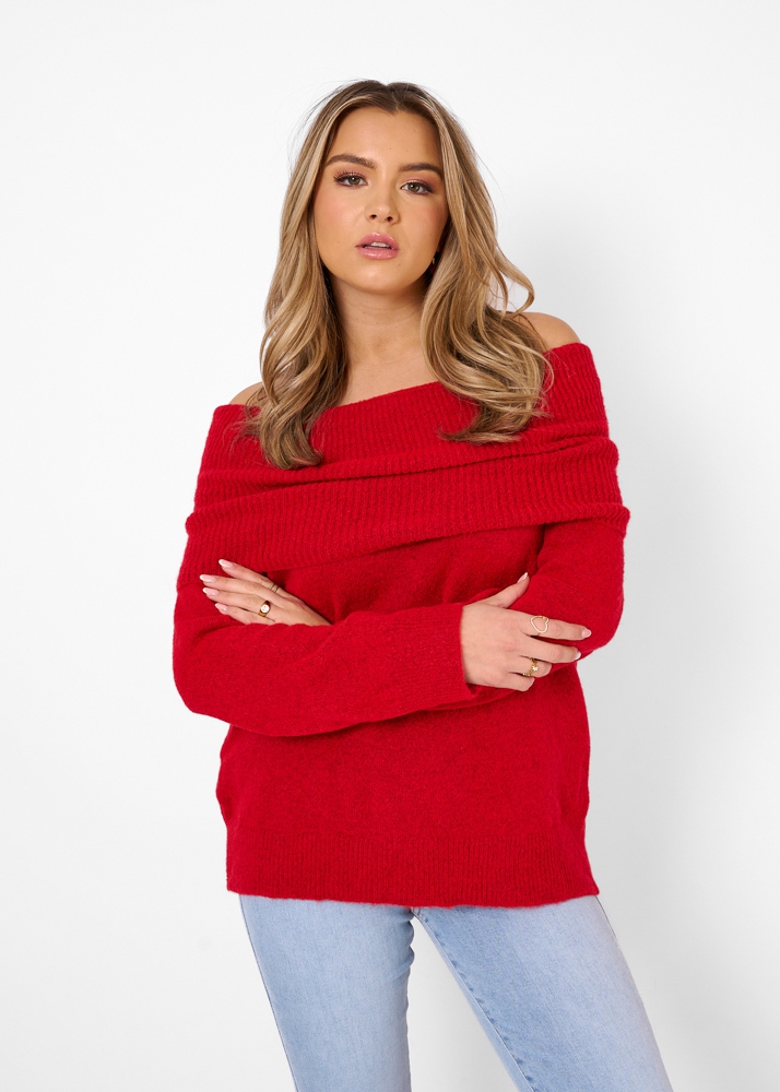 Noa off shoulder trui rood