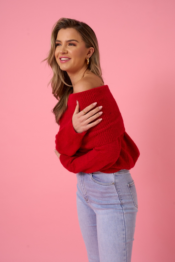 Noa off shoulder trui rood