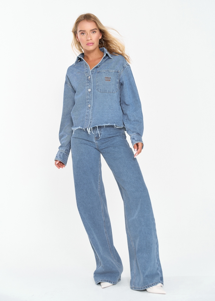 Wide leg jeans midden blauw