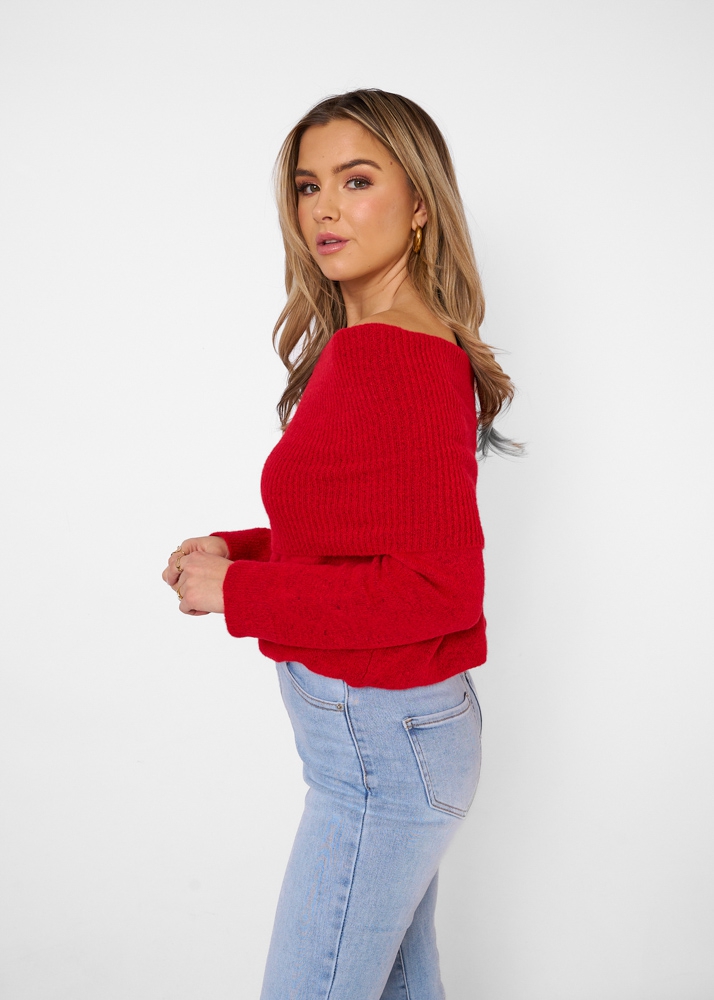 Noa off shoulder trui rood