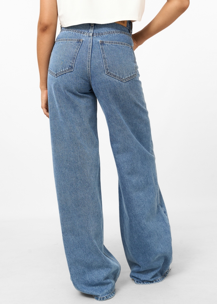 Wide leg jeans midden blauw