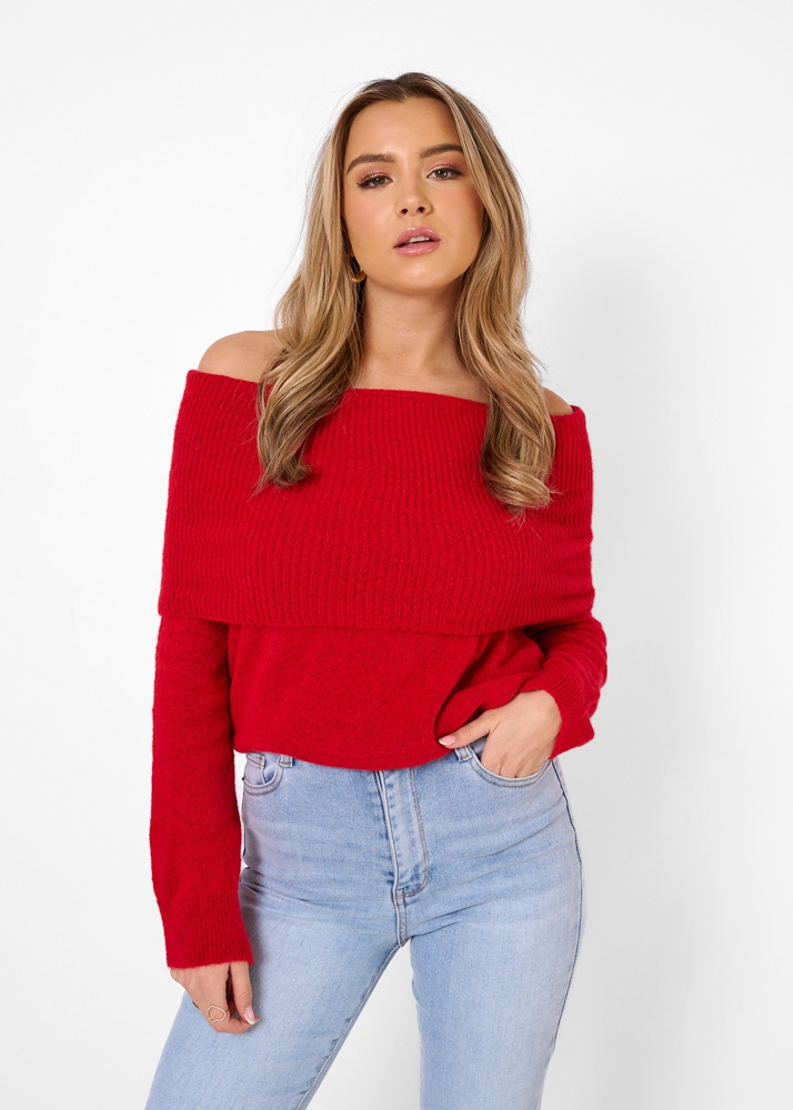 Noa off shoulder trui rood