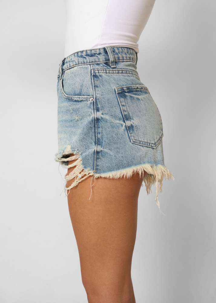 High waist jeans short blauw