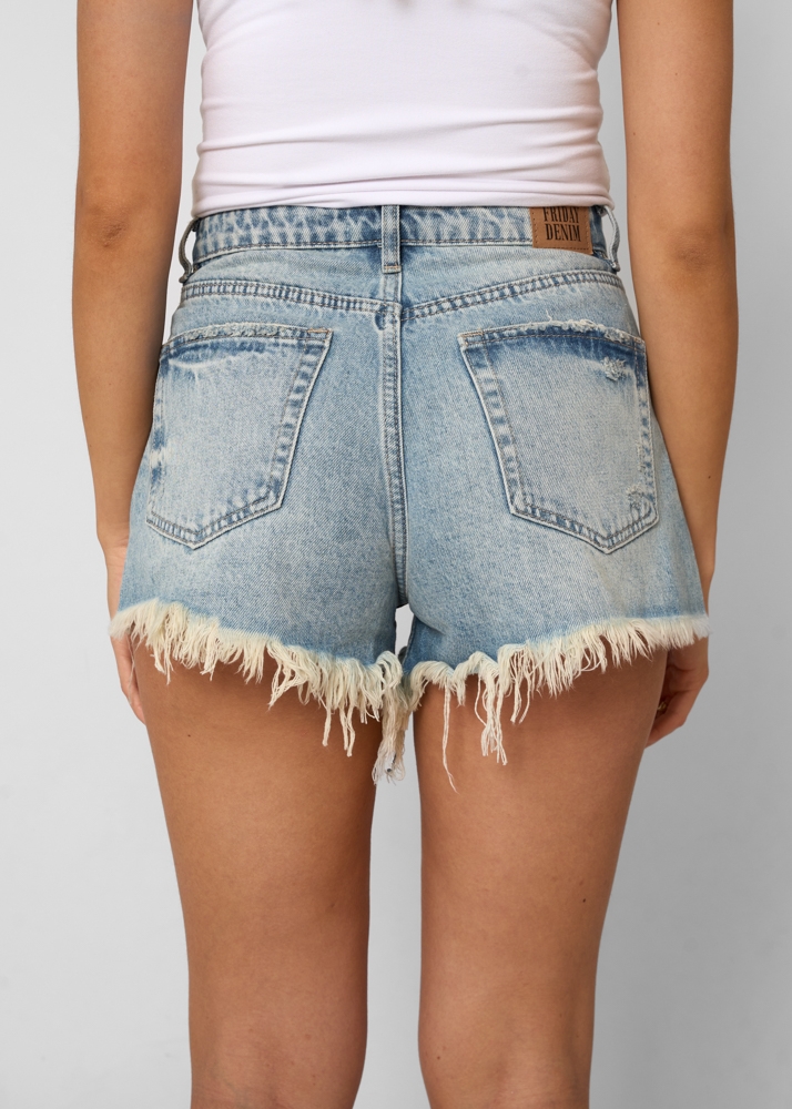 High waist jeans short blauw