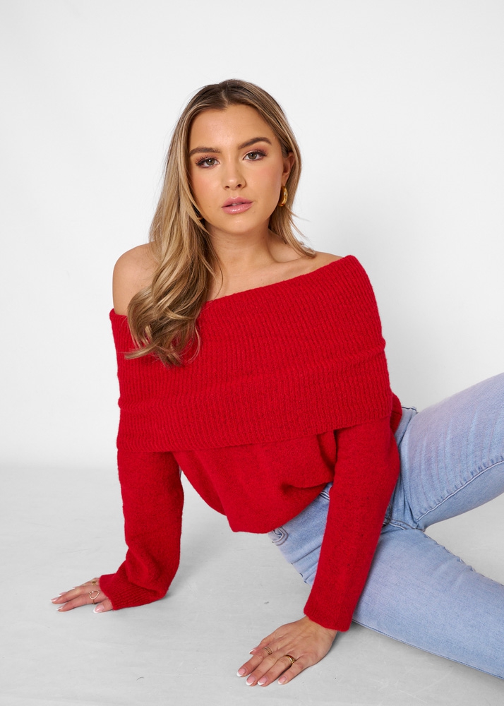 Noa off shoulder trui rood