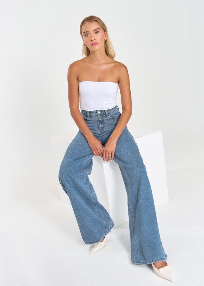 Wide leg jeans midden blauw