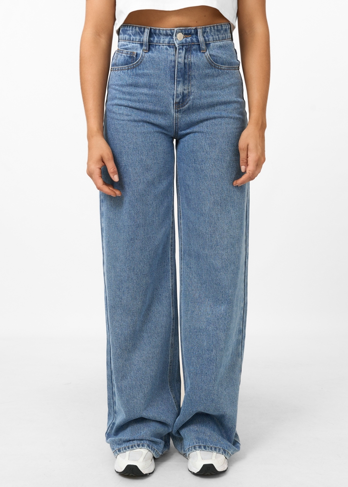 Wide leg jeans midden blauw