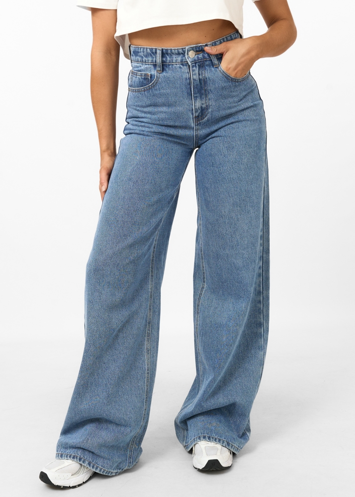 Wide leg jeans midden blauw