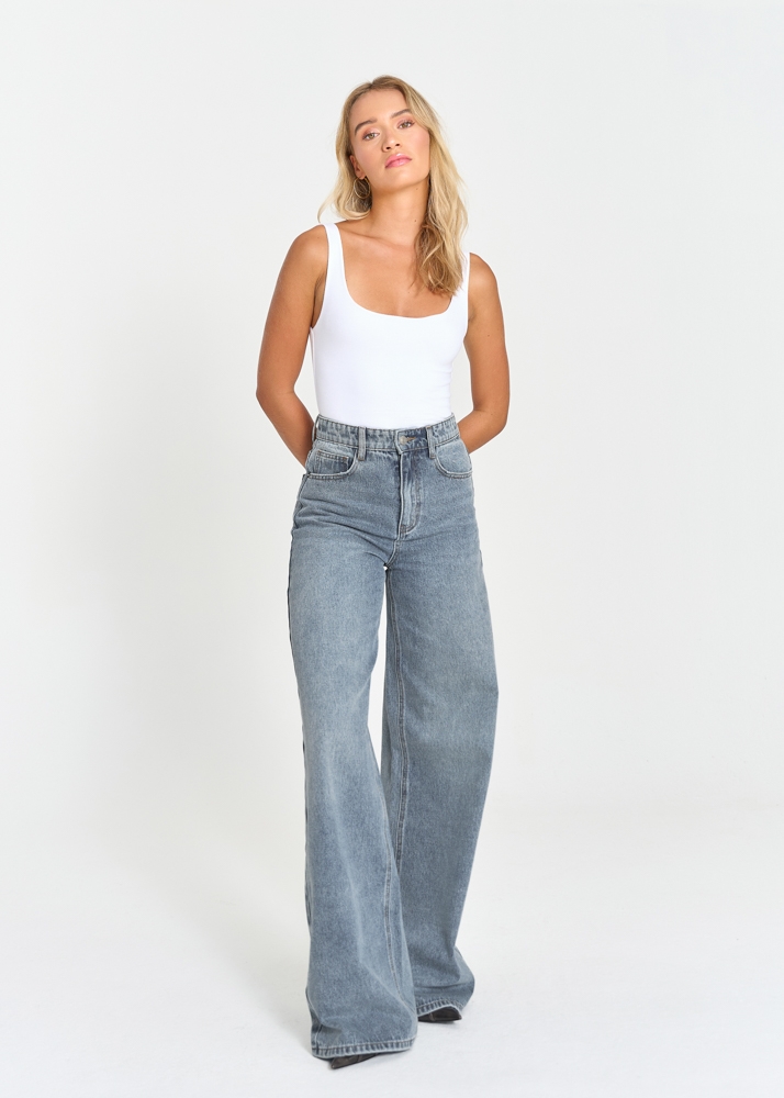 Wide leg jeans sea blauw