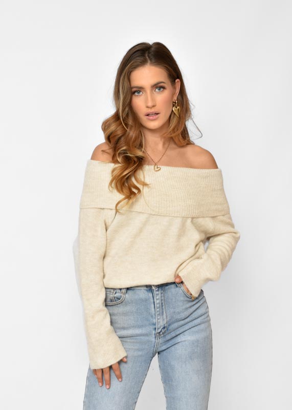 Noa off shoulder trui creme