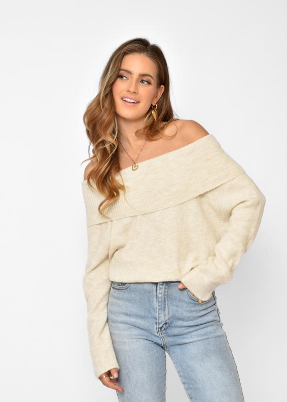 Noa off shoulder trui creme